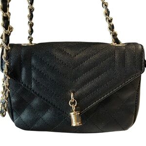 Faux Leather Quilted Shoulder/Crossbody Mini Bag with Gold Chain